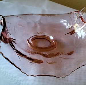 Vintage Pink Pressed Glass Tea light / Trinket Tray